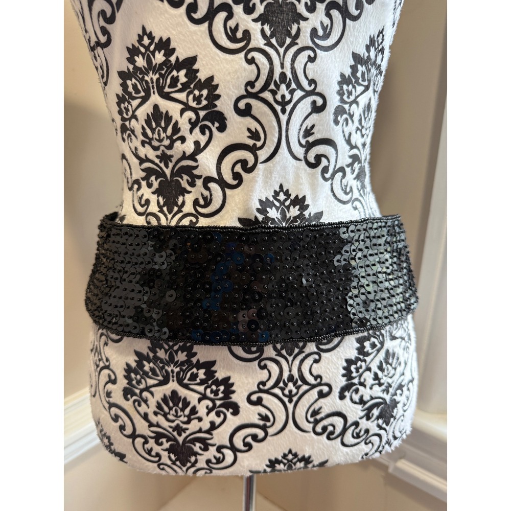Courtenay Black Sequin Beaded Wide Waist Belt Large Vintage Party Holiday